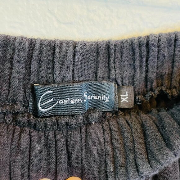 Eastern Serenity Black Gauzy Cotton Wide Leg Faux Wrap Cropped Pants | XL - Picture 6 of 8